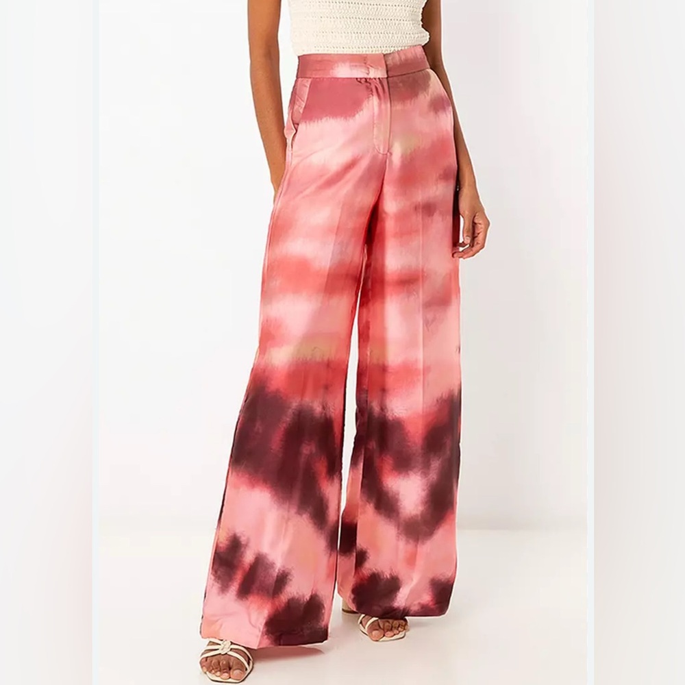 ZARA stunning satiny  tie dye salmon pink ombré wide leg pants 🔥🔥🔥
